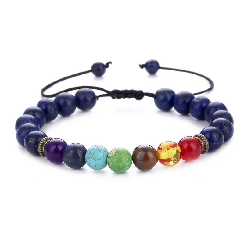 6pcs Adjustable Men Women 8mm 7 Chakras Lava Stone Bead Health Care Bracelet