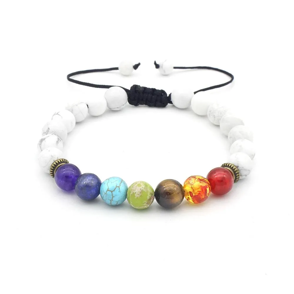 6pcs Adjustable Men Women 8mm 7 Chakras Lava Stone Bead Health Care Bracelet