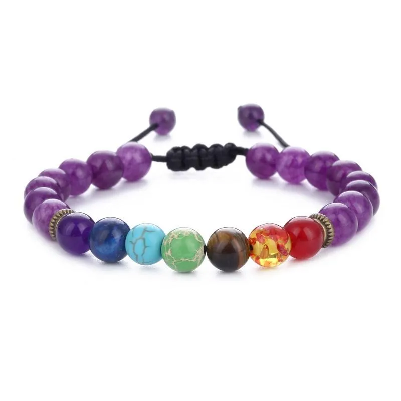 6pcs Adjustable Men Women 8mm 7 Chakras Lava Stone Bead Health Care Bracelet