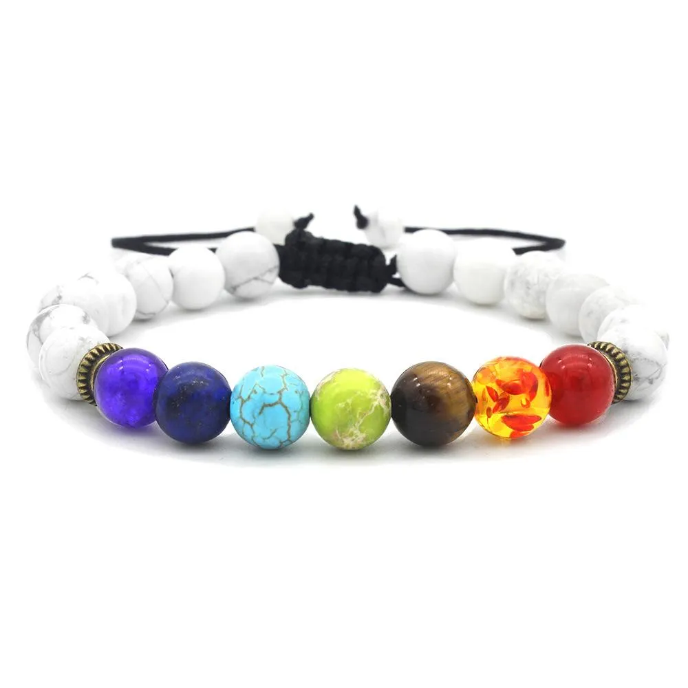 6pcs Adjustable Men Women 8mm 7 Chakras Lava Stone Bead Health Care Bracelet