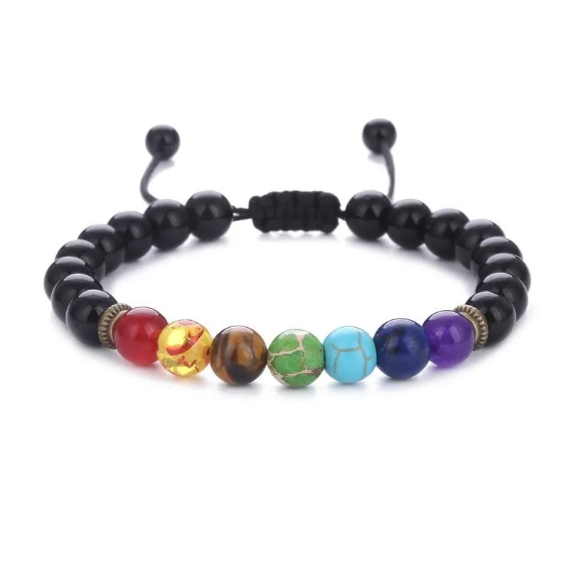 6pcs Adjustable Men Women 8mm 7 Chakras Lava Stone Bead Health Care Bracelet