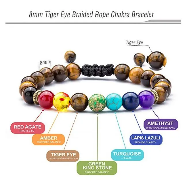 6pcs Adjustable Men Women 8mm 7 Chakras Lava Stone Bead Health Care Bracelet