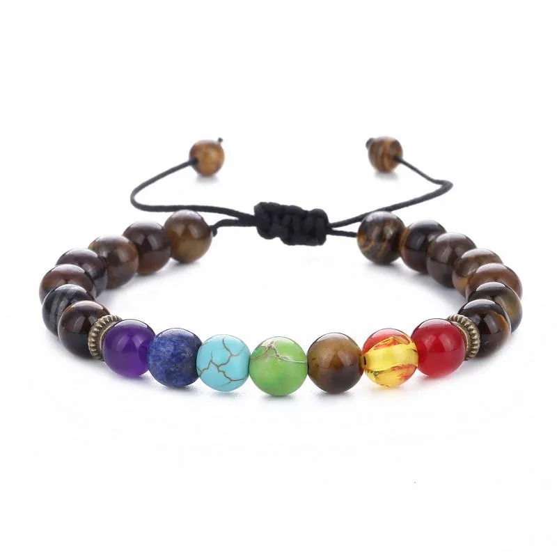 6pcs Adjustable Men Women 8mm 7 Chakras Lava Stone Bead Health Care Bracelet