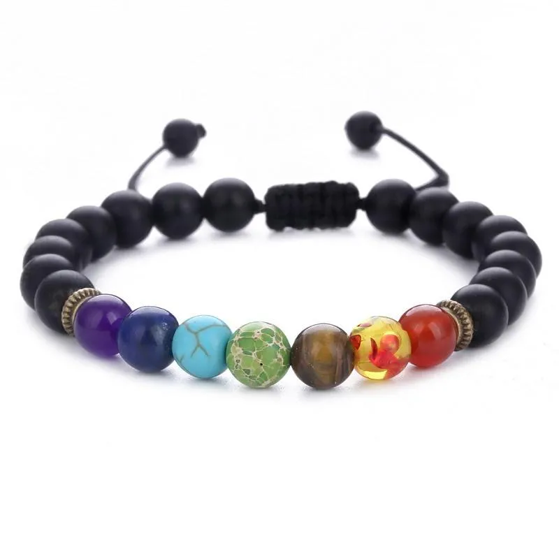6pcs Adjustable Men Women 8mm 7 Chakras Lava Stone Bead Health Care Bracelet