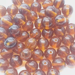 8mm Round Czech Glass Beads (100) - Amber Transparent