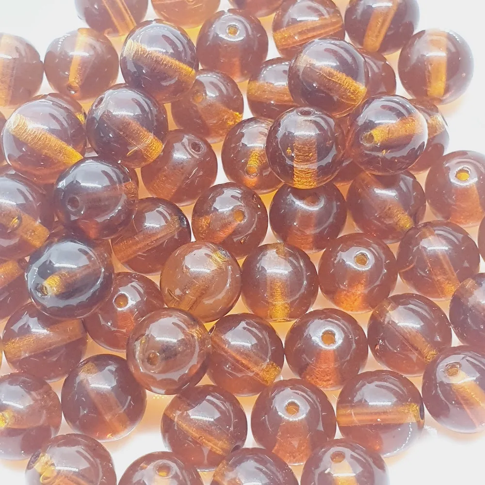 8mm Round Czech Glass Beads (100) - Amber Transparent