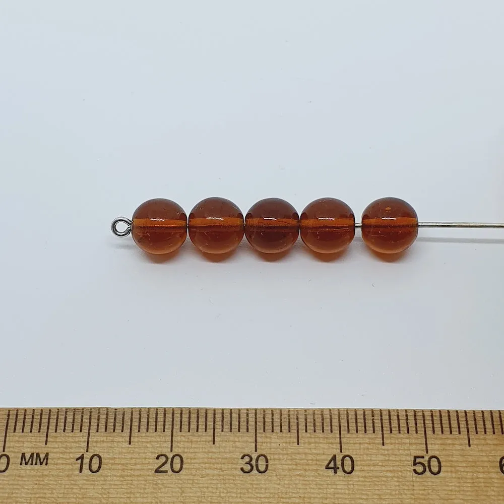 8mm Round Czech Glass Beads (100) - Amber Transparent