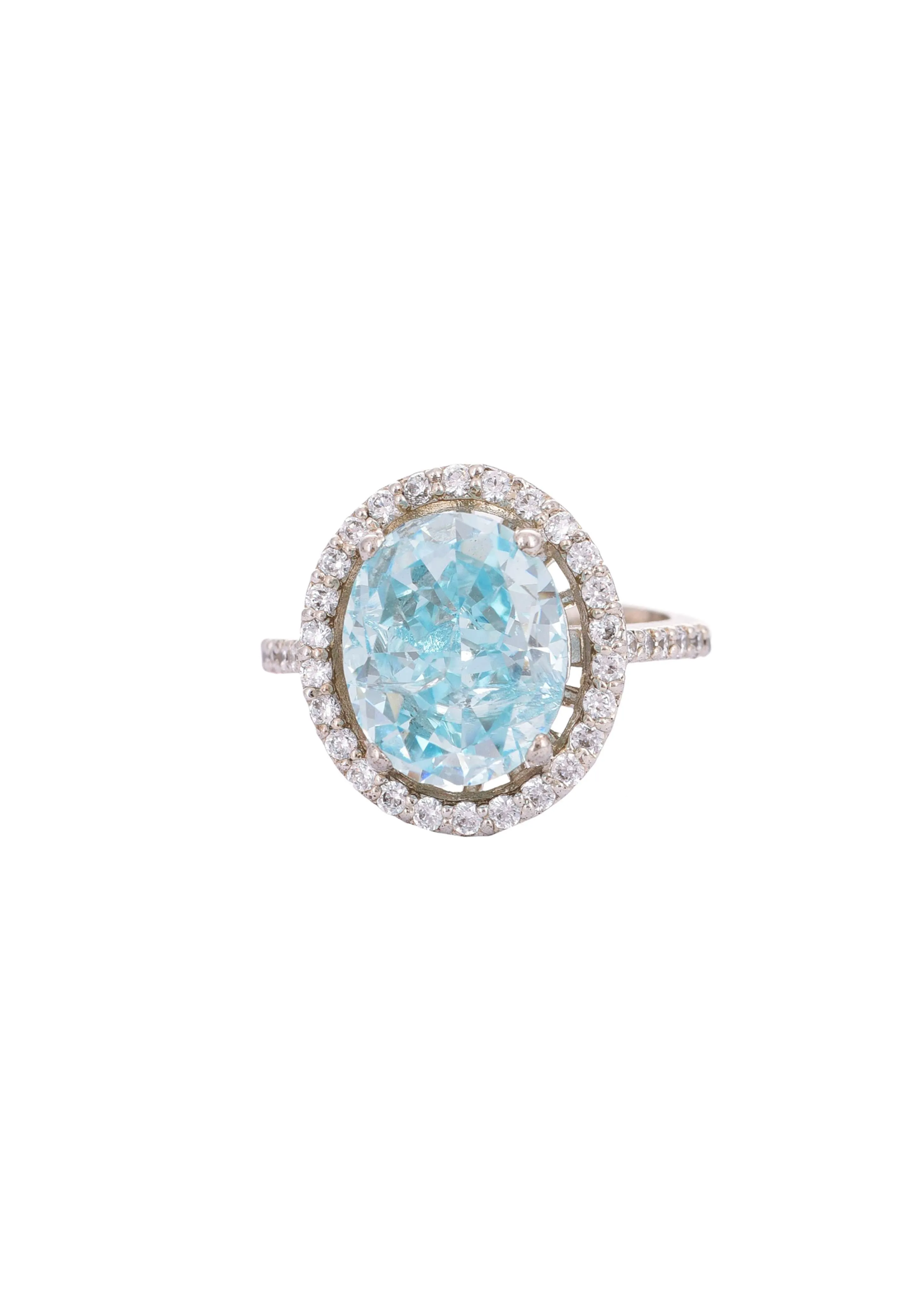 92.5 Sterling Silver Oval Ring with Aqua Stone