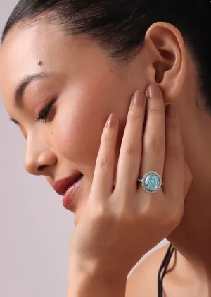 92.5 Sterling Silver Oval Ring with Aqua Stone