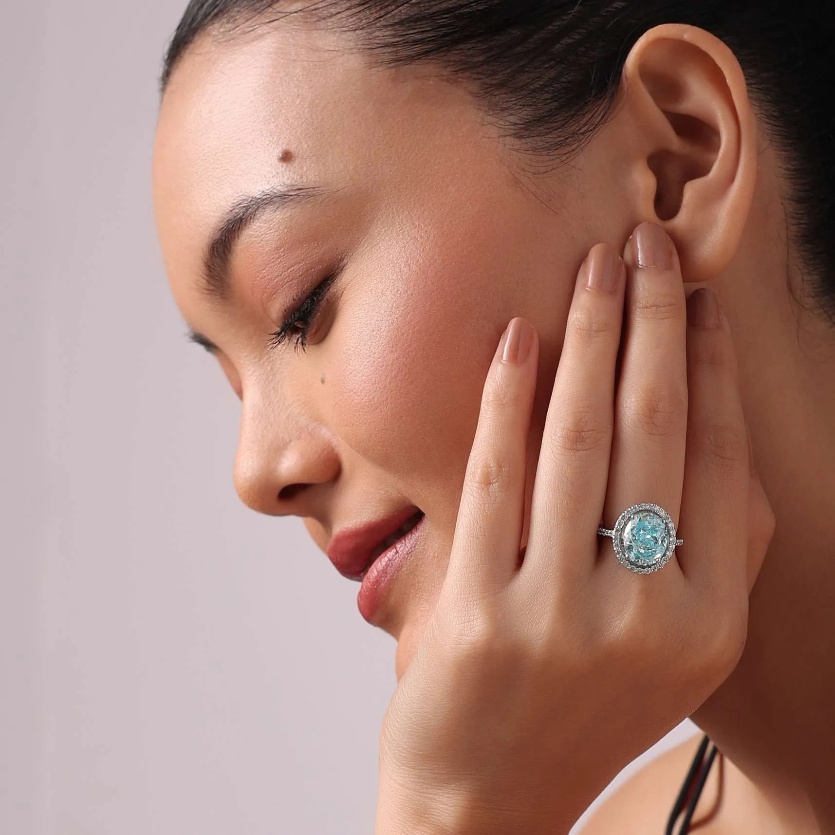 92.5 Sterling Silver Oval Ring with Aqua Stone
