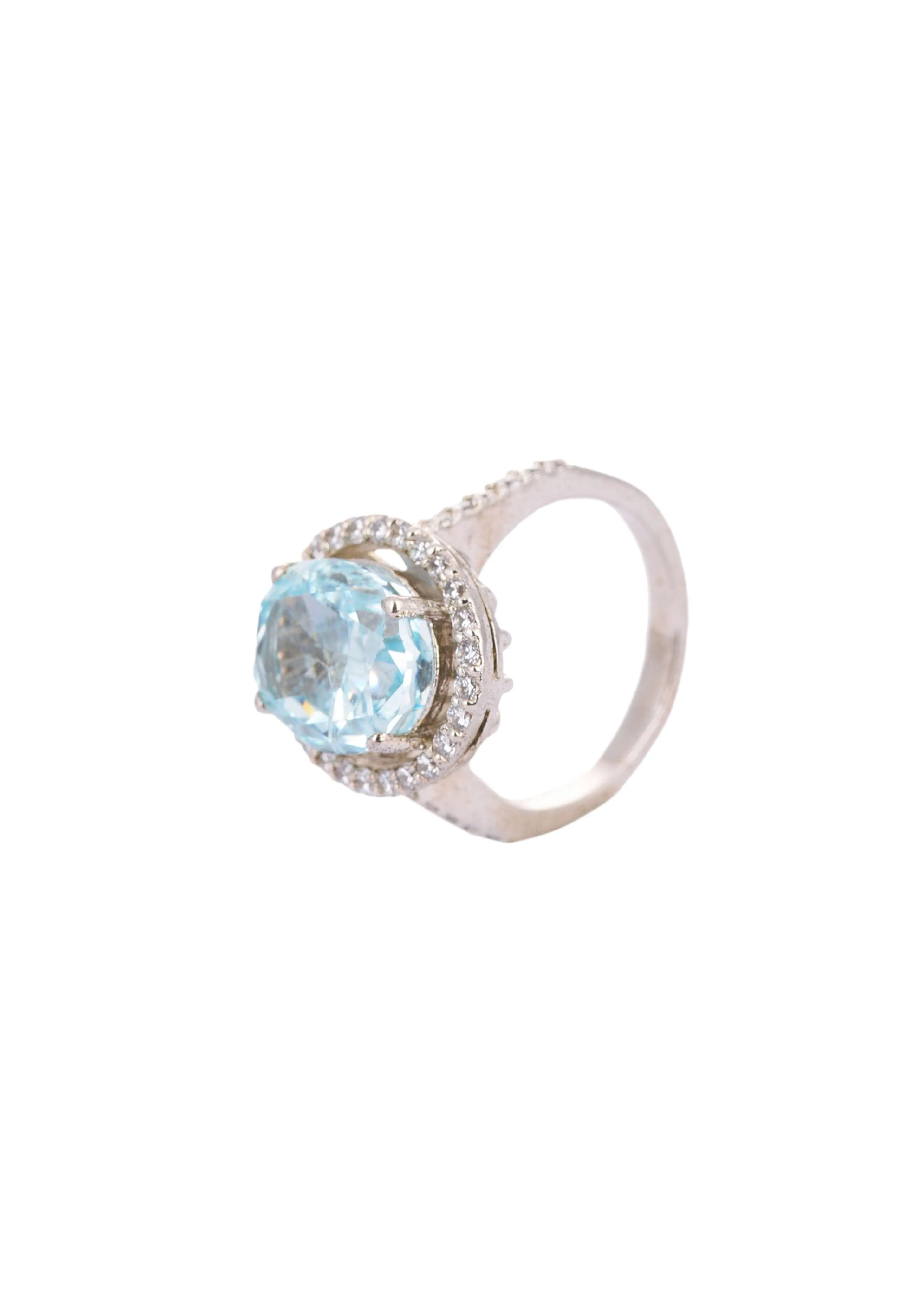 92.5 Sterling Silver Oval Ring with Aqua Stone