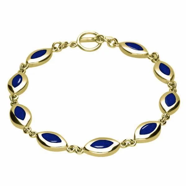 9ct Yellow Gold Lapis Lazuli Framed Marquise Bracelet
