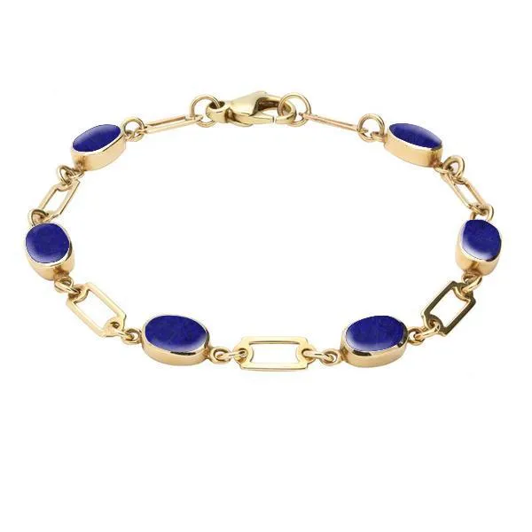 9ct Yellow Gold Lapis Lazuli Oval Linked Bracelet