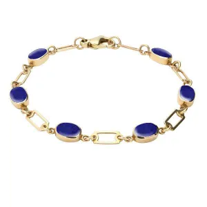9ct Yellow Gold Lapis Lazuli Oval Linked Bracelet