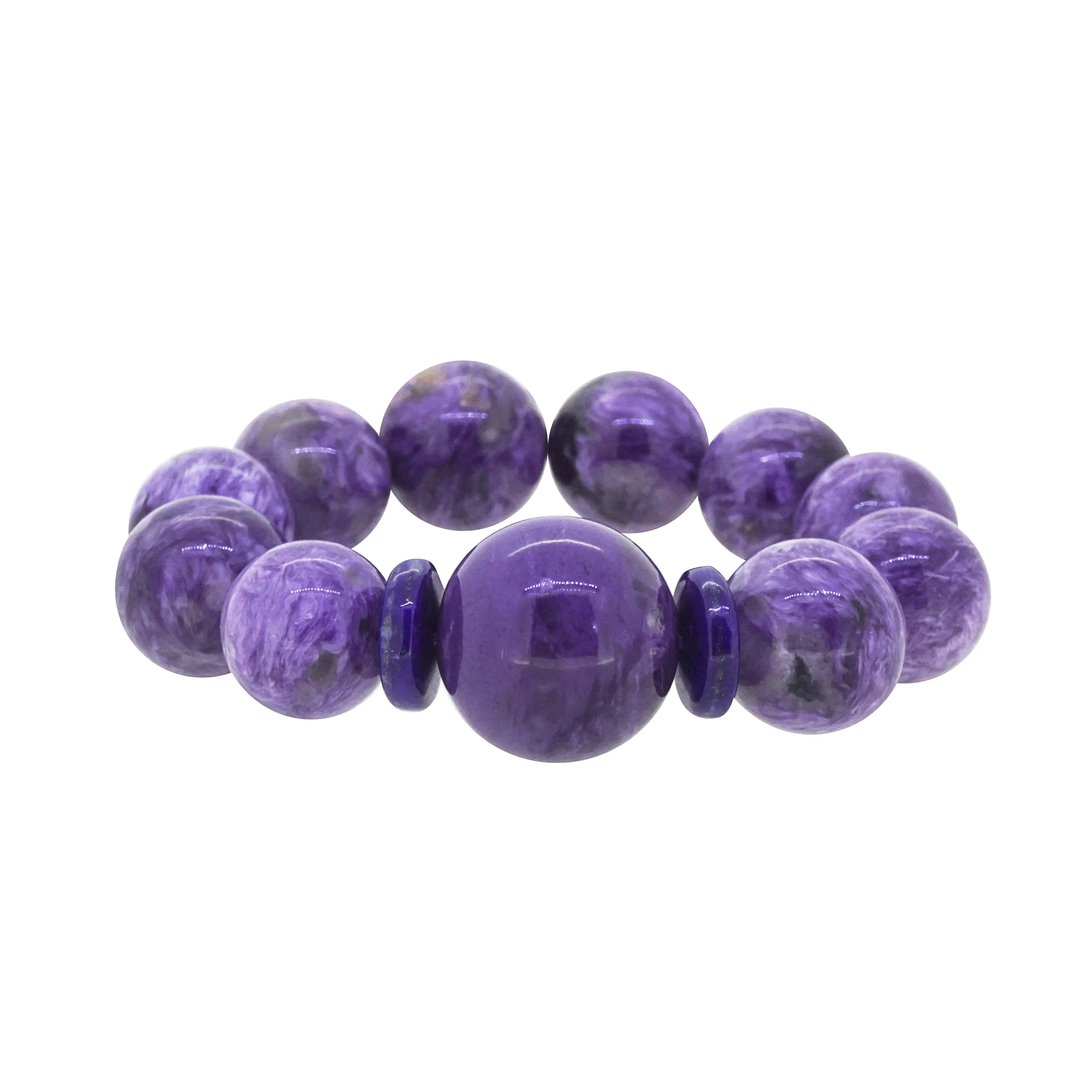 A-Grade Charoite 18mm with 21mm Accent and A-Grade Lapis Lazuli Rondelle