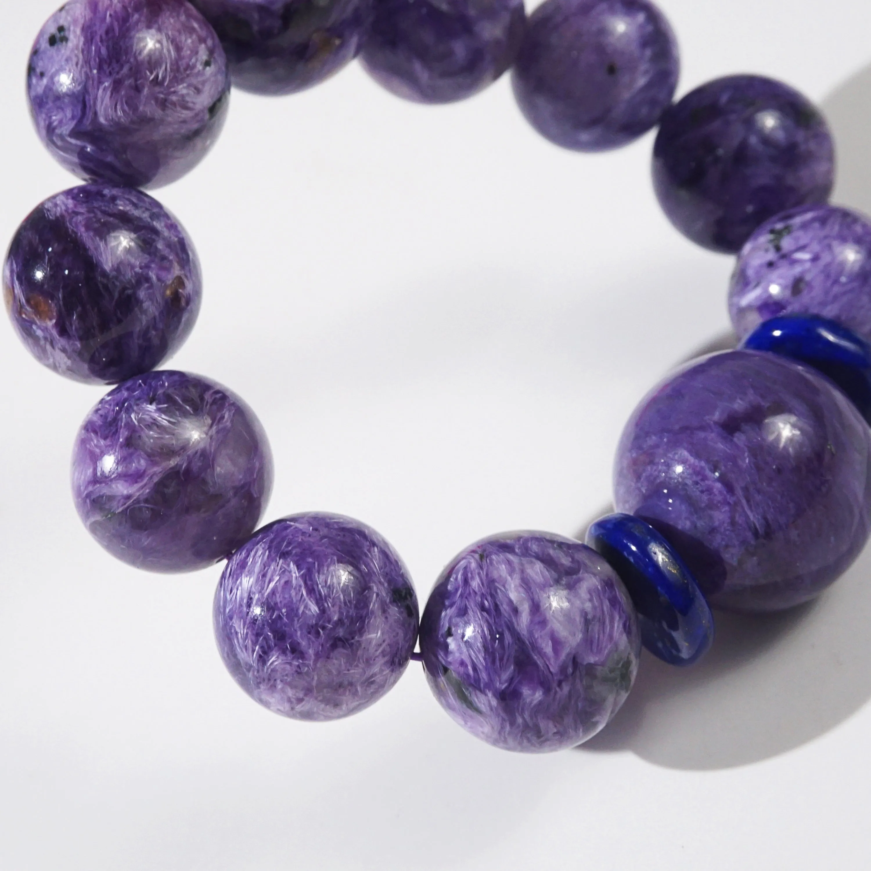 A-Grade Charoite 18mm with 21mm Accent and A-Grade Lapis Lazuli Rondelle