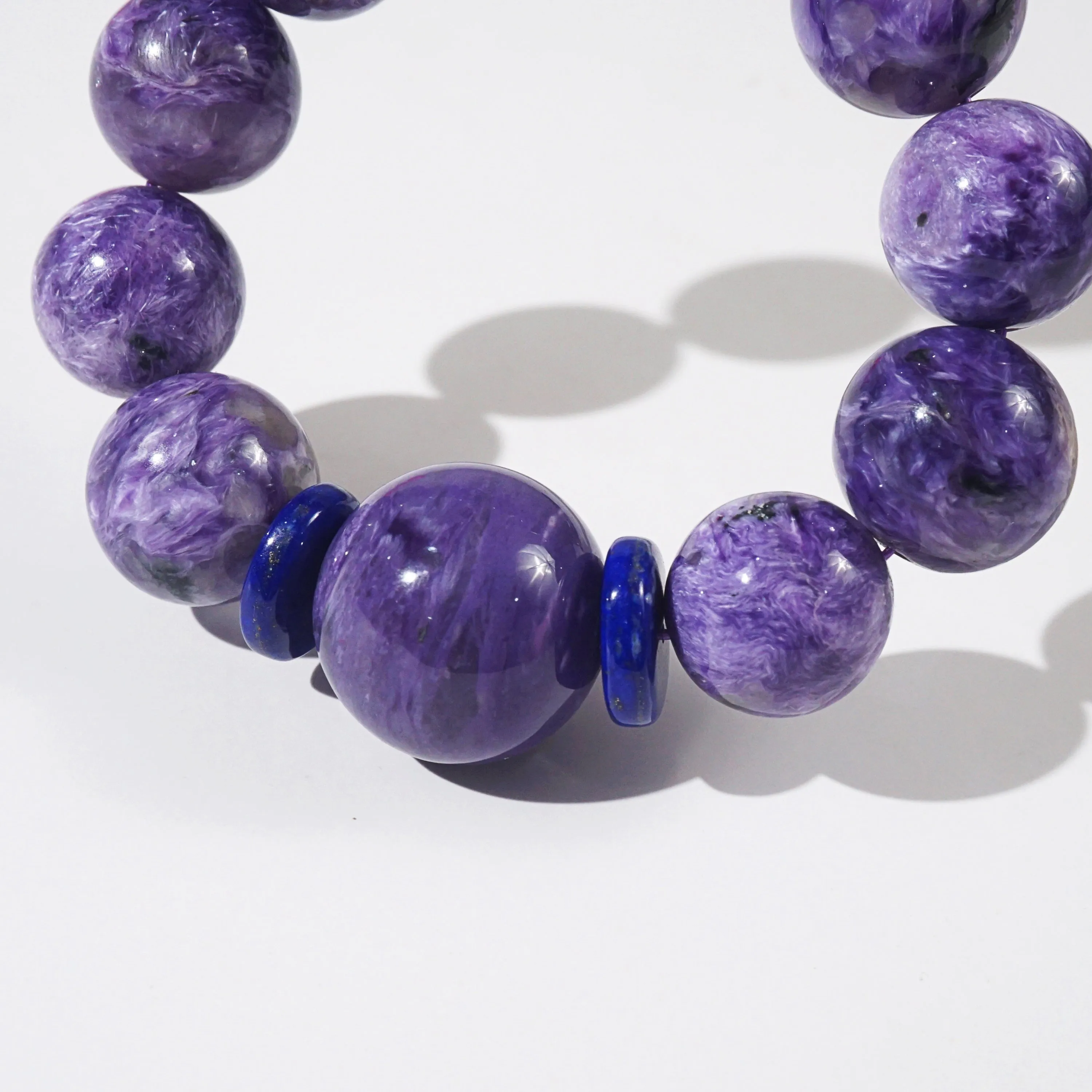 A-Grade Charoite 18mm with 21mm Accent and A-Grade Lapis Lazuli Rondelle