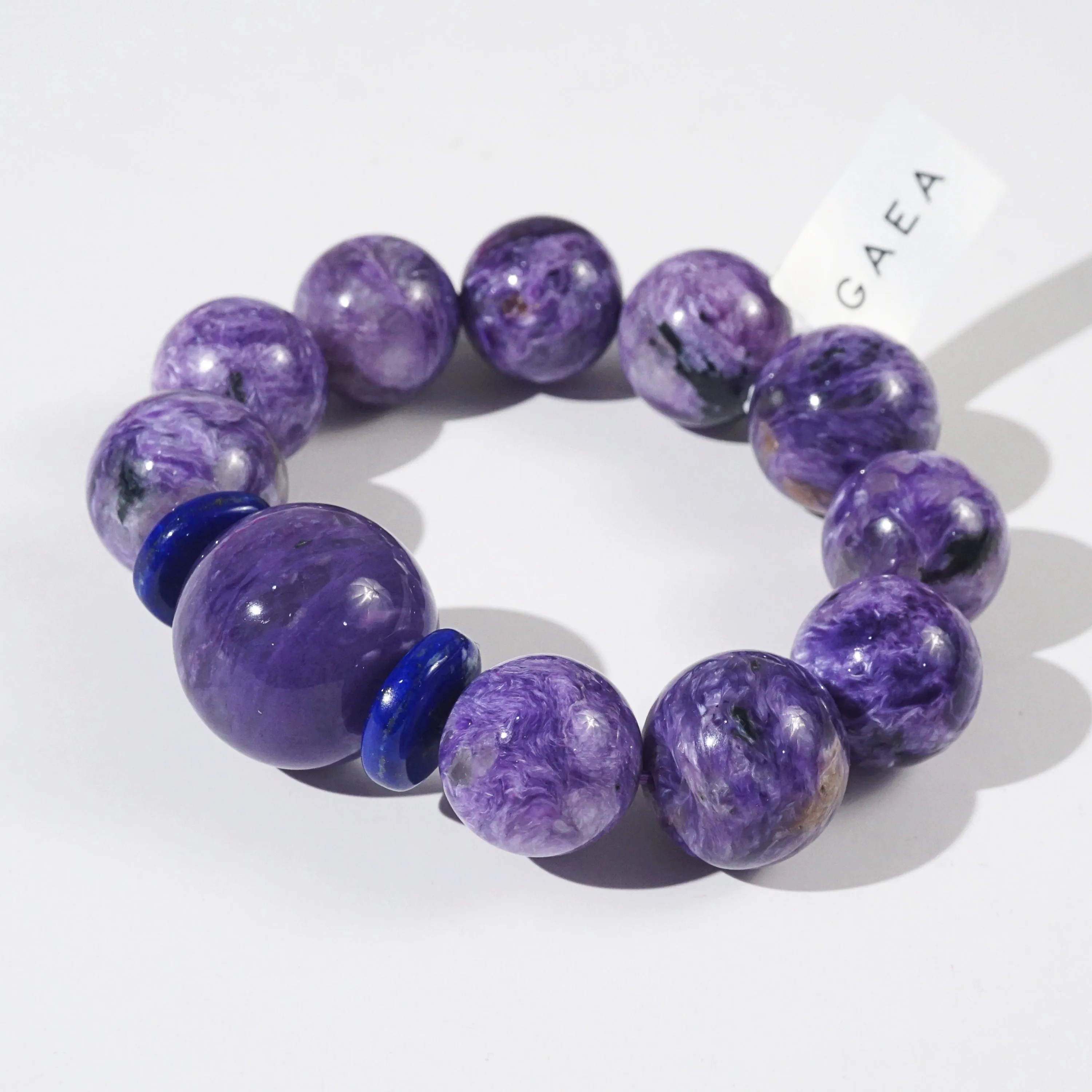 A-Grade Charoite 18mm with 21mm Accent and A-Grade Lapis Lazuli Rondelle