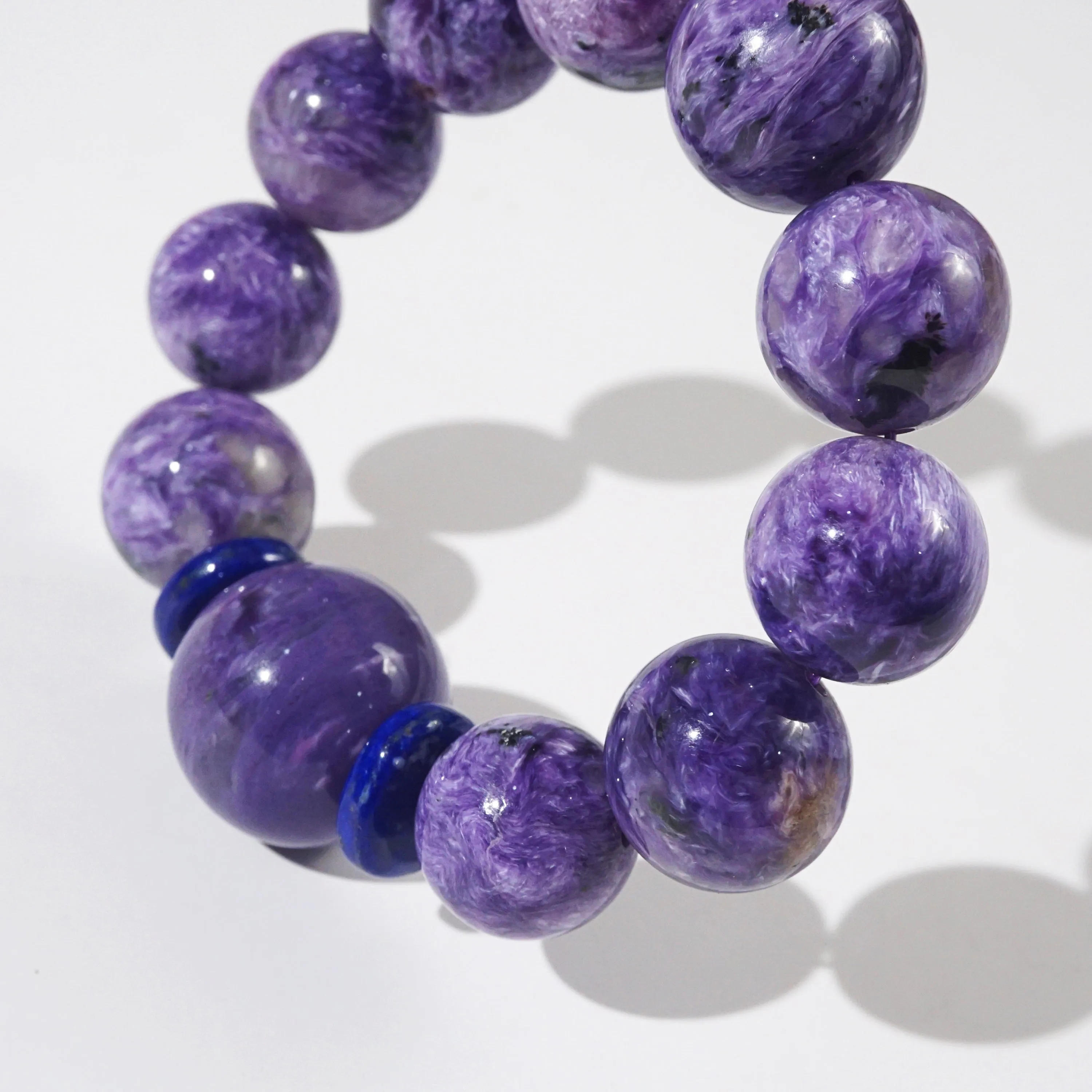 A-Grade Charoite 18mm with 21mm Accent and A-Grade Lapis Lazuli Rondelle