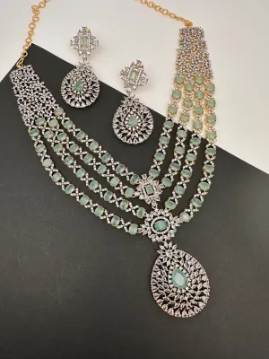 AD Mint Green Multi Layer Long  Necklace