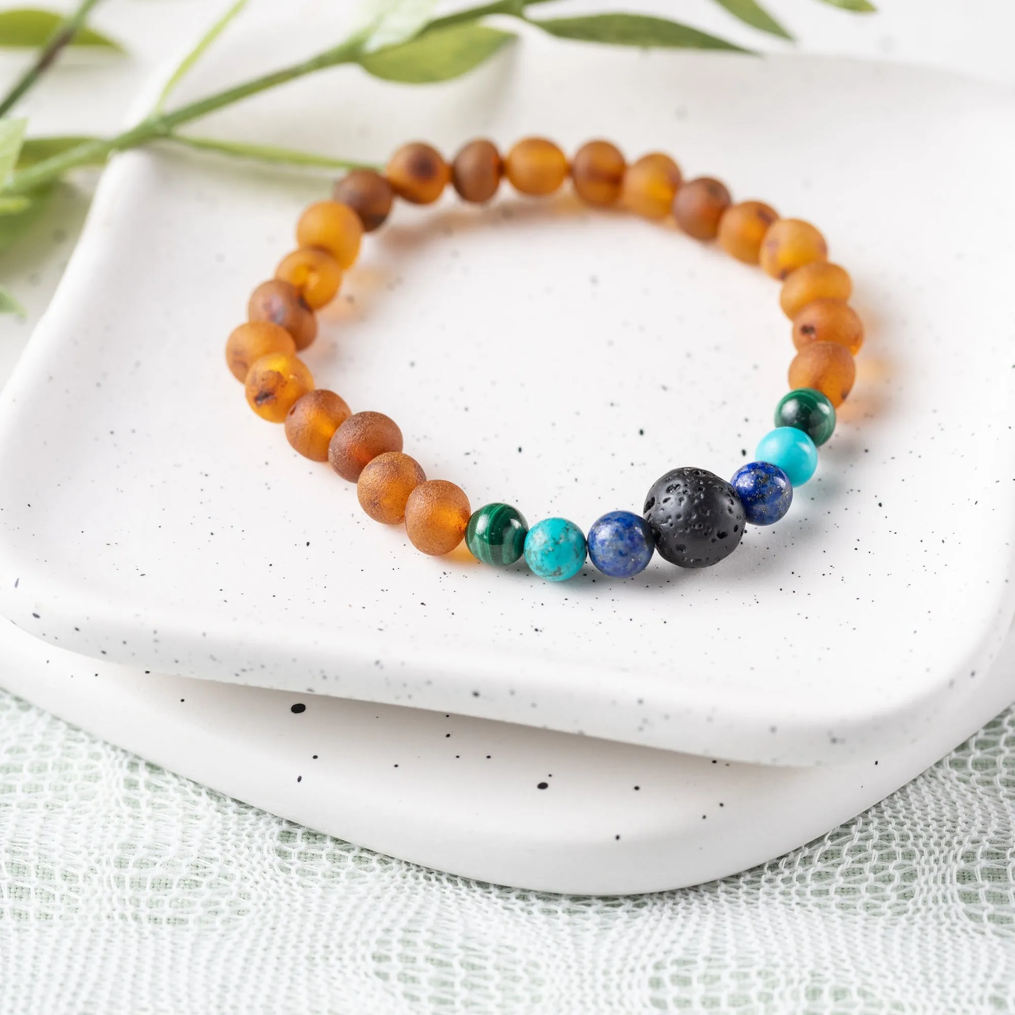 Adults | Malachite Mix   Raw Cognac Aromatherapy Bracelet