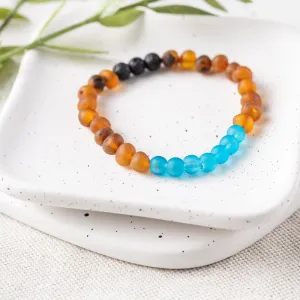 Adults | Marine Blue Sea Glass   Raw Cognac Aromatherapy Bracelet