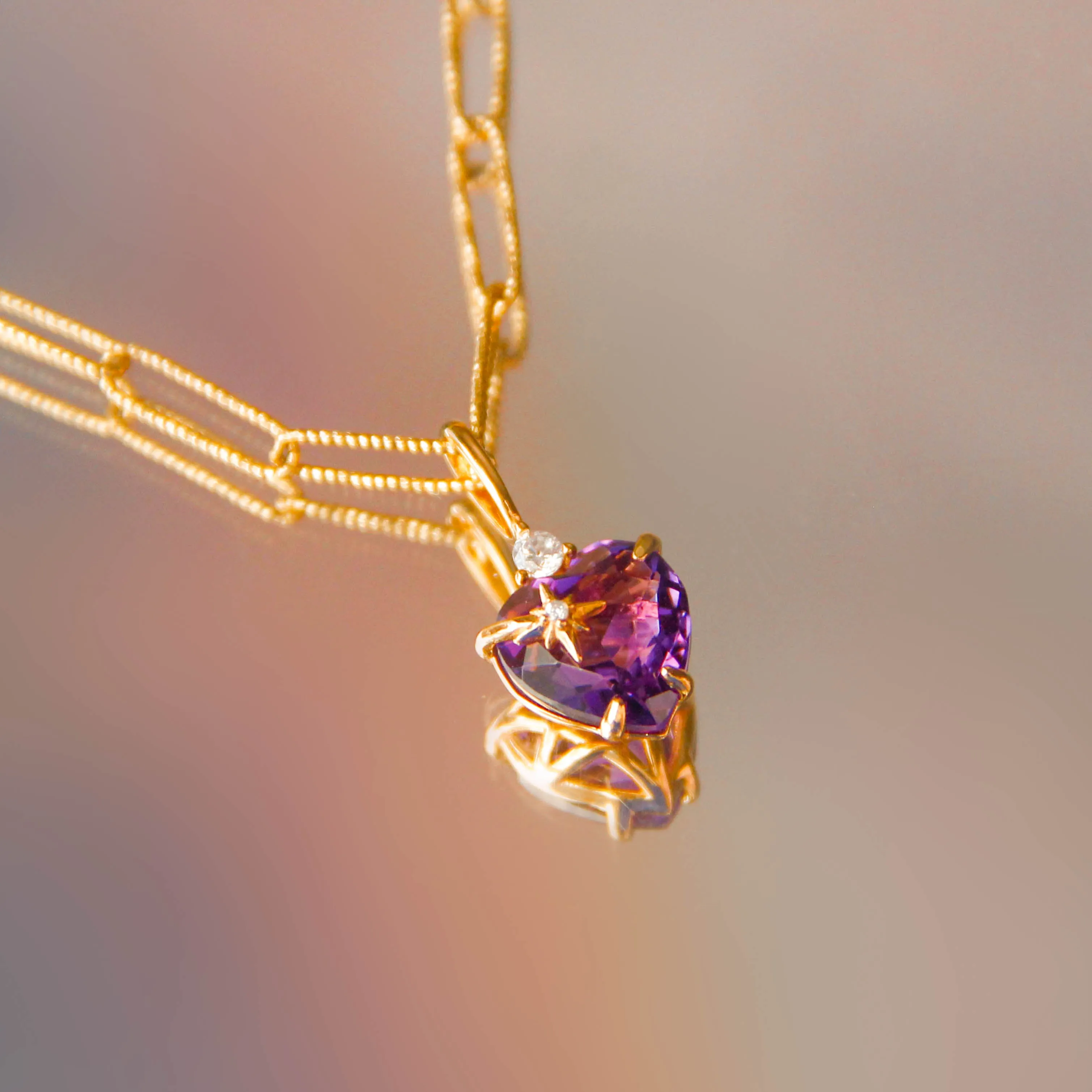 Amethyst Gold Heart Pendant
