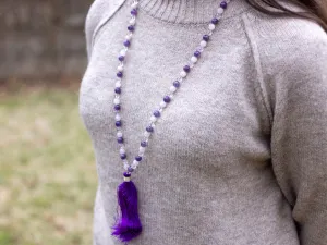AMETHYST, Rose and Clear QUARTZ, Crystal Necklace, Mala - Handmade Jewelry, Beaded Necklace, Healing Crystals and Stones,  E0538