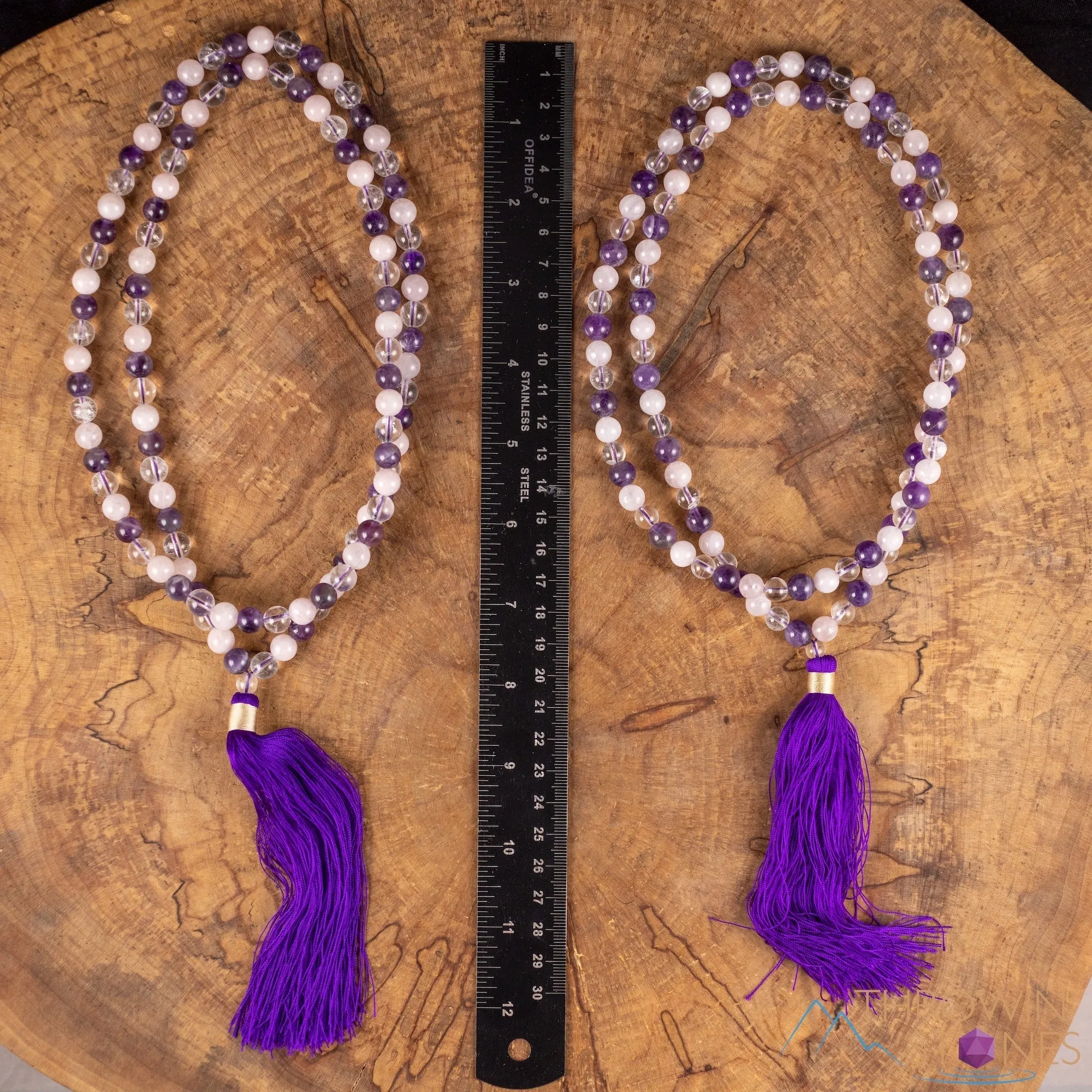 AMETHYST, Rose and Clear QUARTZ, Crystal Necklace, Mala - Handmade Jewelry, Beaded Necklace, Healing Crystals and Stones,  E0538