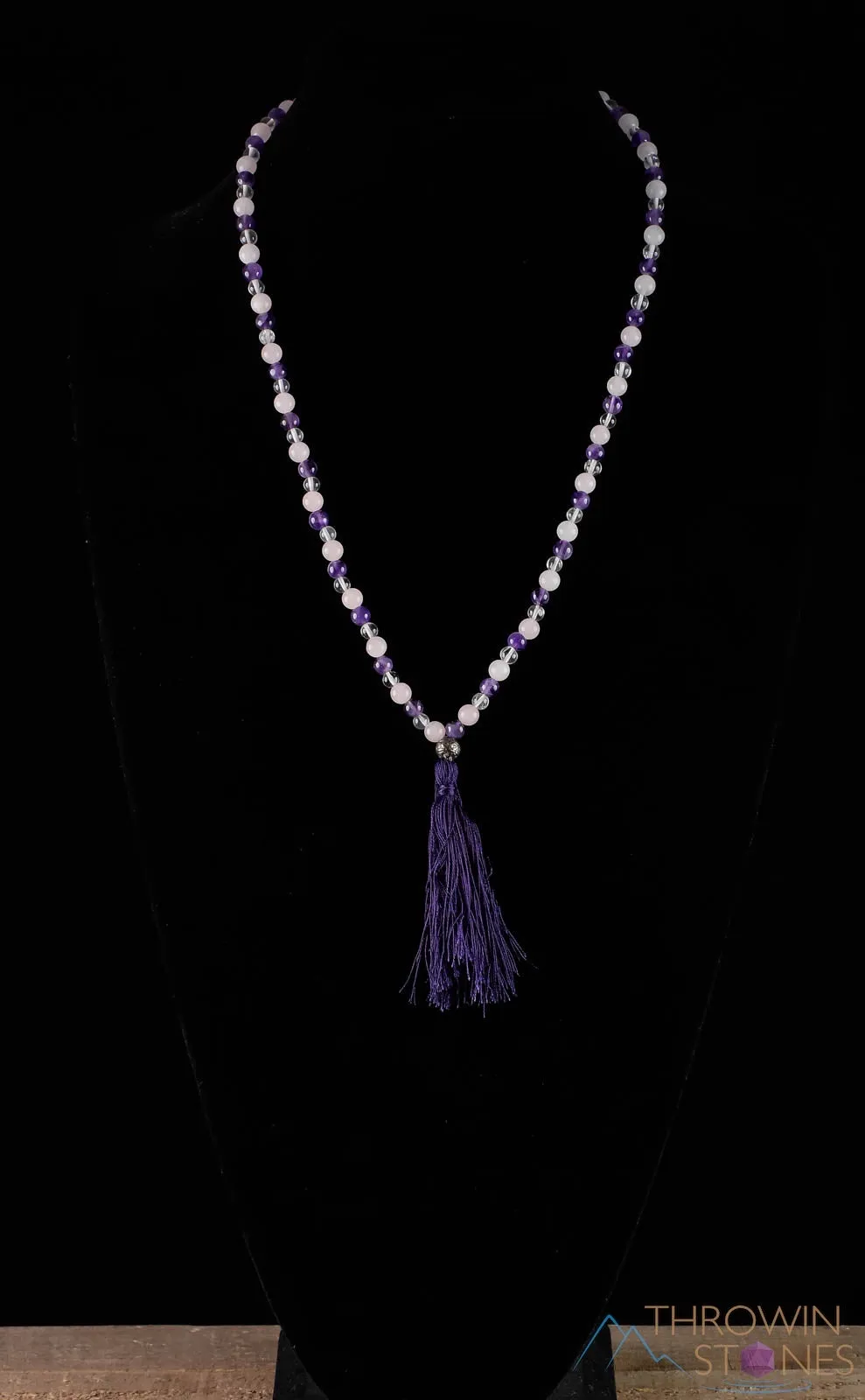 AMETHYST, Rose and Clear QUARTZ, Crystal Necklace, Mala - Handmade Jewelry, Beaded Necklace, Healing Crystals and Stones,  E0538