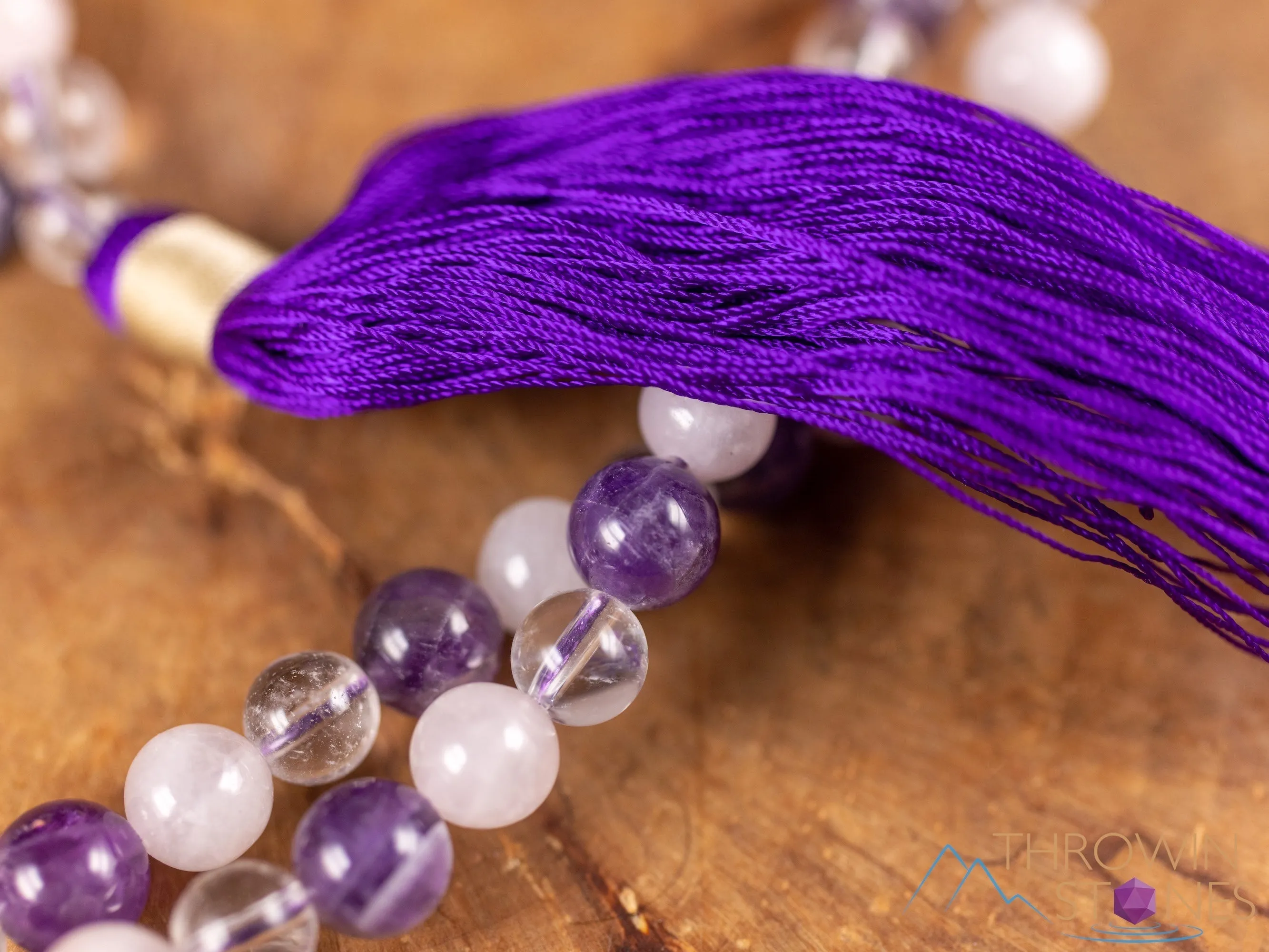 AMETHYST, Rose and Clear QUARTZ, Crystal Necklace, Mala - Handmade Jewelry, Beaded Necklace, Healing Crystals and Stones,  E0538