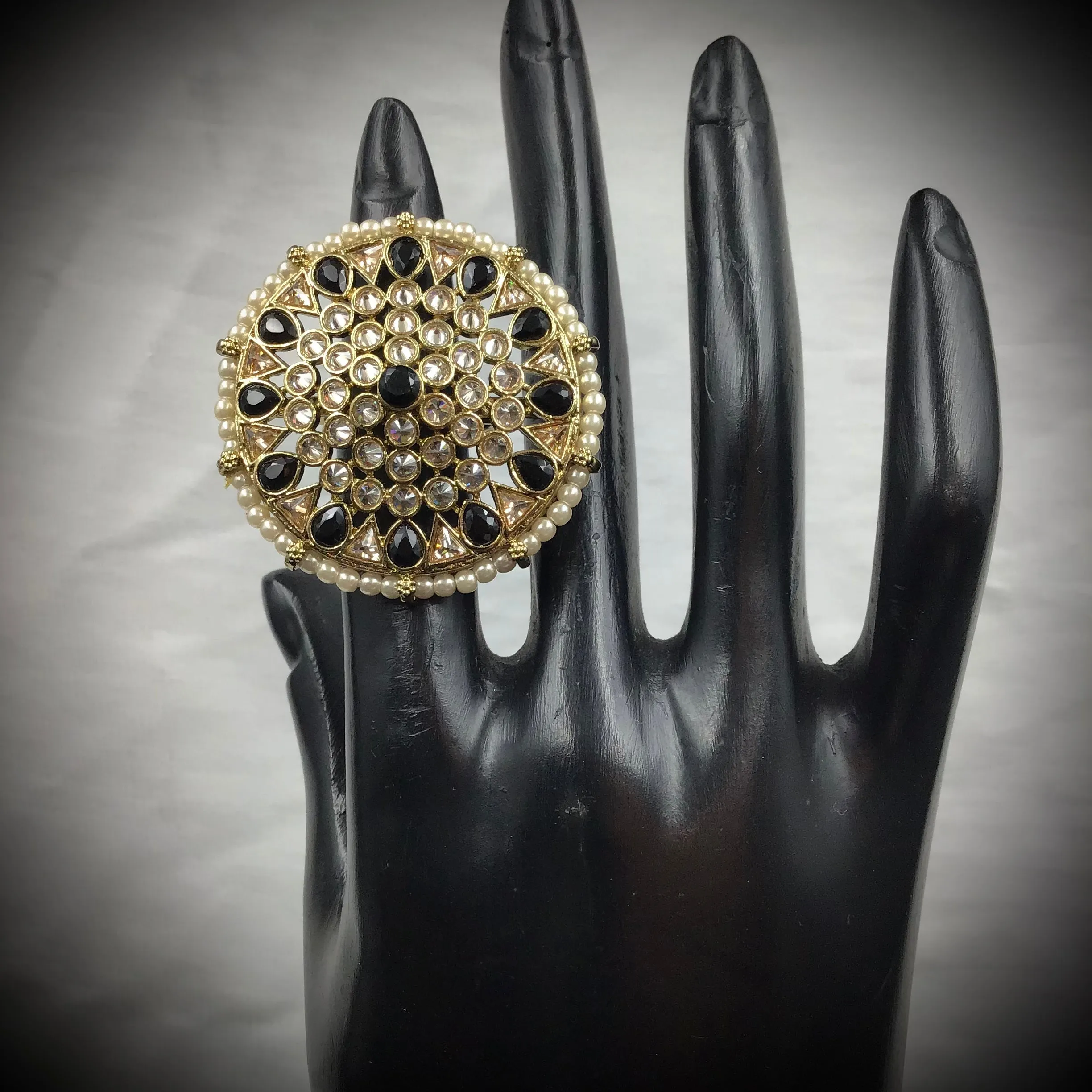 Antique Finish Cocktail Adjustable Black Ring 7953-1714