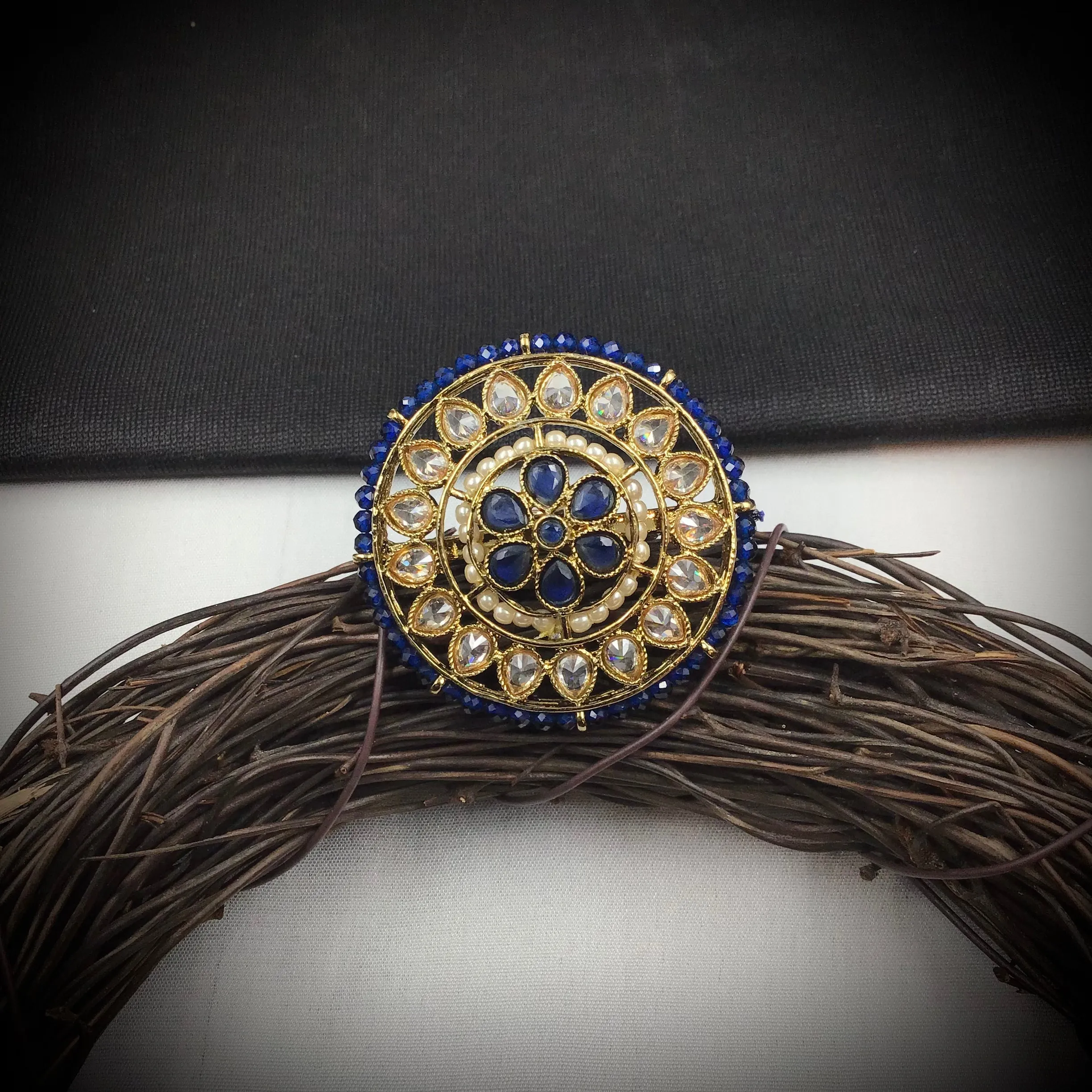 Antique Finish Cocktail Adjustable Blue Ring 10083-5485