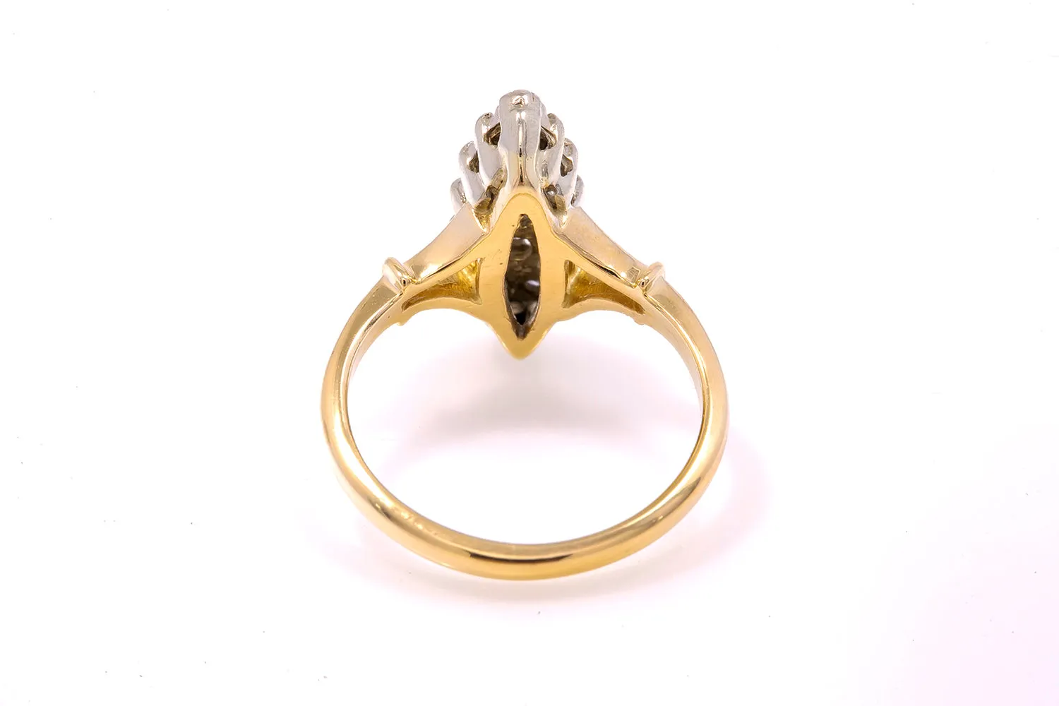 Antique Navette Diamond Cluster Cocktail Ring 14k 585 Yellow White Gold Sz 4.5