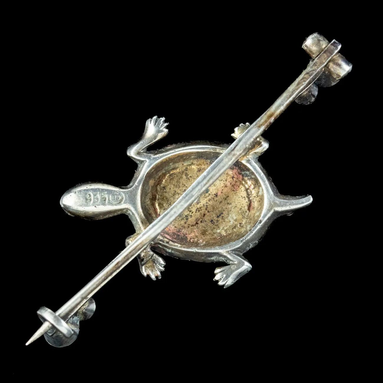 Antique Victorian Moonstone Paste Turtle Bar Brooch Sterling Silver
