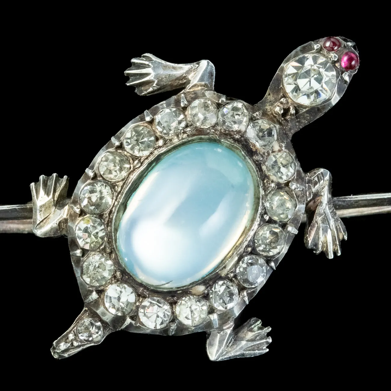 Antique Victorian Moonstone Paste Turtle Bar Brooch Sterling Silver