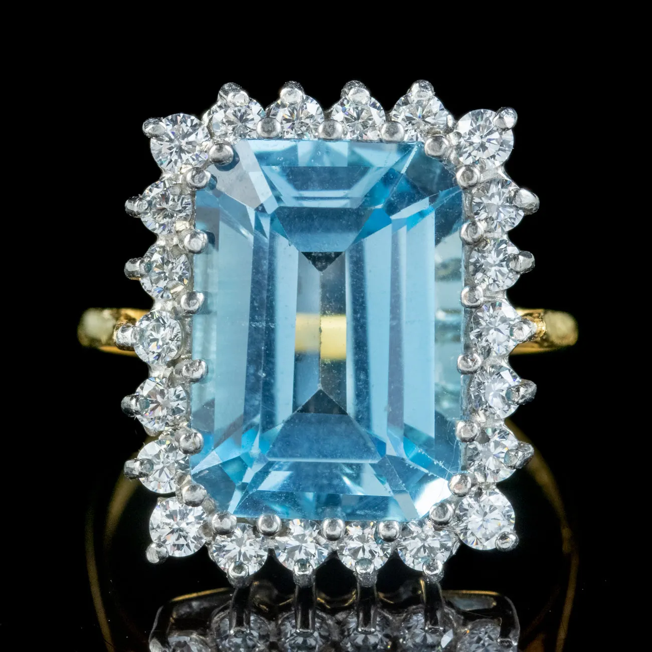 Art Deco Style Blue Topaz Cz Cocktail Ring 9ct Topaz