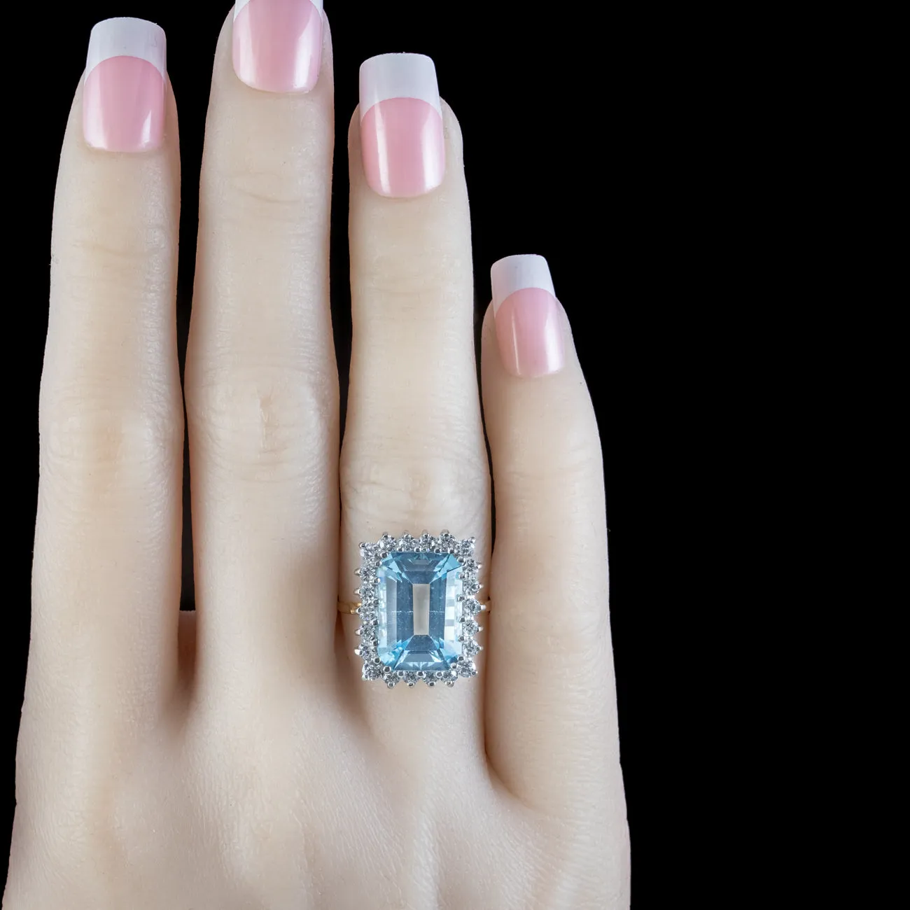 Art Deco Style Blue Topaz Cz Cocktail Ring 9ct Topaz
