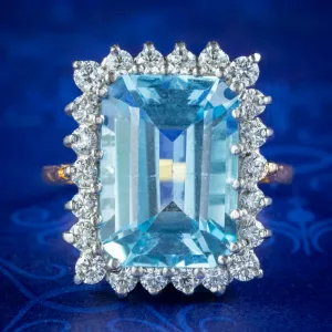 Art Deco Style Blue Topaz Cz Cocktail Ring 9ct Topaz