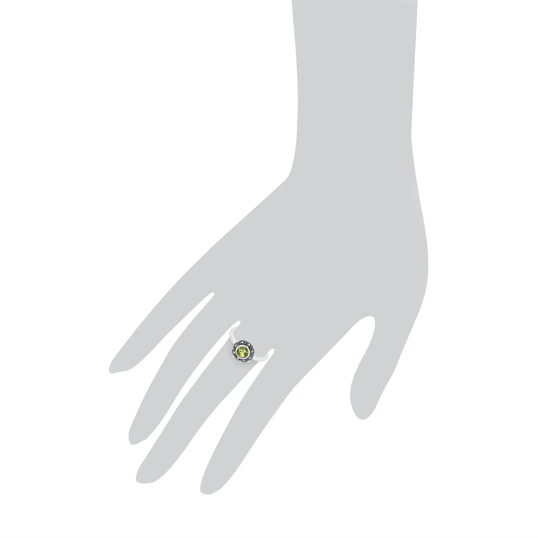 Art Nouveau Peridot & Markasit Blumen Ring in Sterling Silber