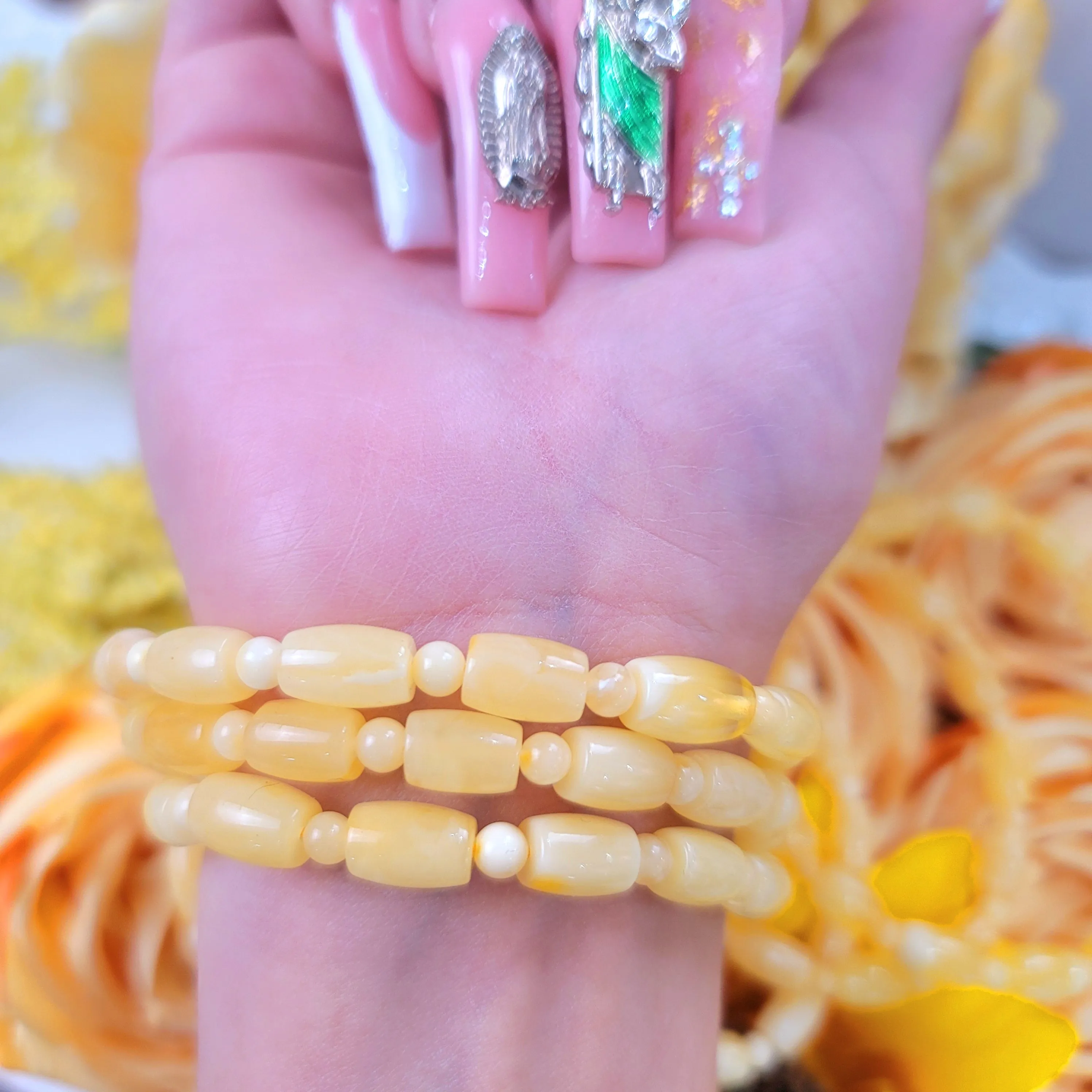 Baltic Butterscotch Amber Cylinder Bracelet for Joy and Optimism
