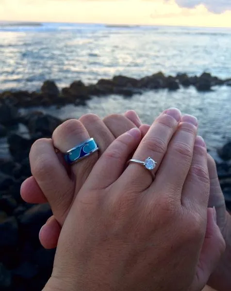 Blue Turquoise and Lapis Wave Titanium Ring