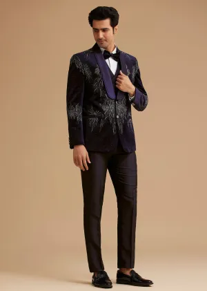 Blue Velvet Tuxedo with Stone and Cut Dana Work