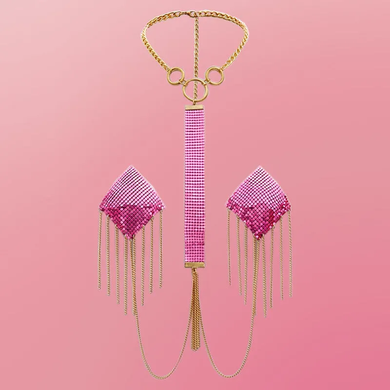 Blush Luxe Sequin Nipple Pasties & Gold Collar
