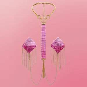 Blush Luxe Sequin Nipple Pasties & Gold Collar