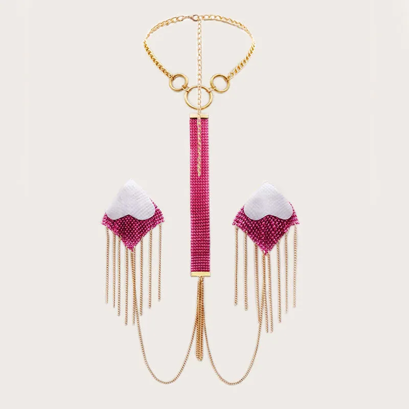 Blush Luxe Sequin Nipple Pasties & Gold Collar
