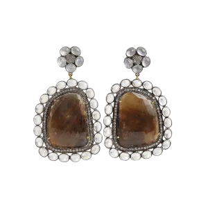 Brown-Sapphire Slice and Moonstone Earrings