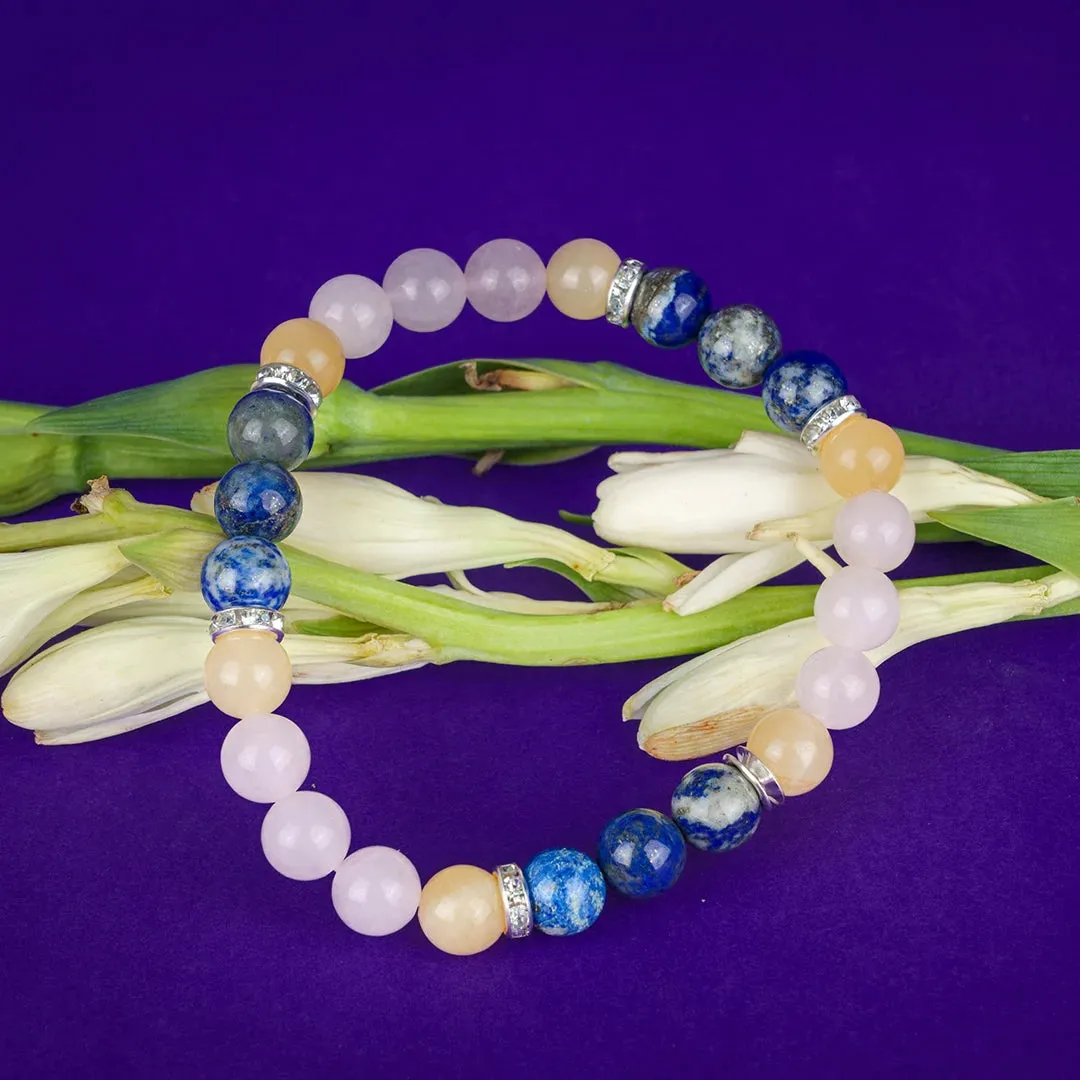 Cancer Zodiac Bracelet | Lapis Lazuli, Yellow Aventurine & Rose Quartz Crystals for Emotional Healing & Intuition