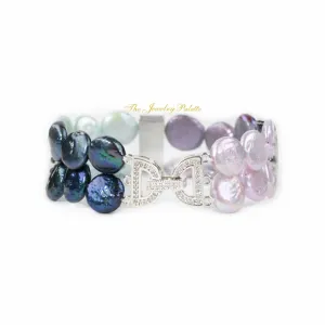 Carmen multicolor coin pearls and silver two tier bracelet