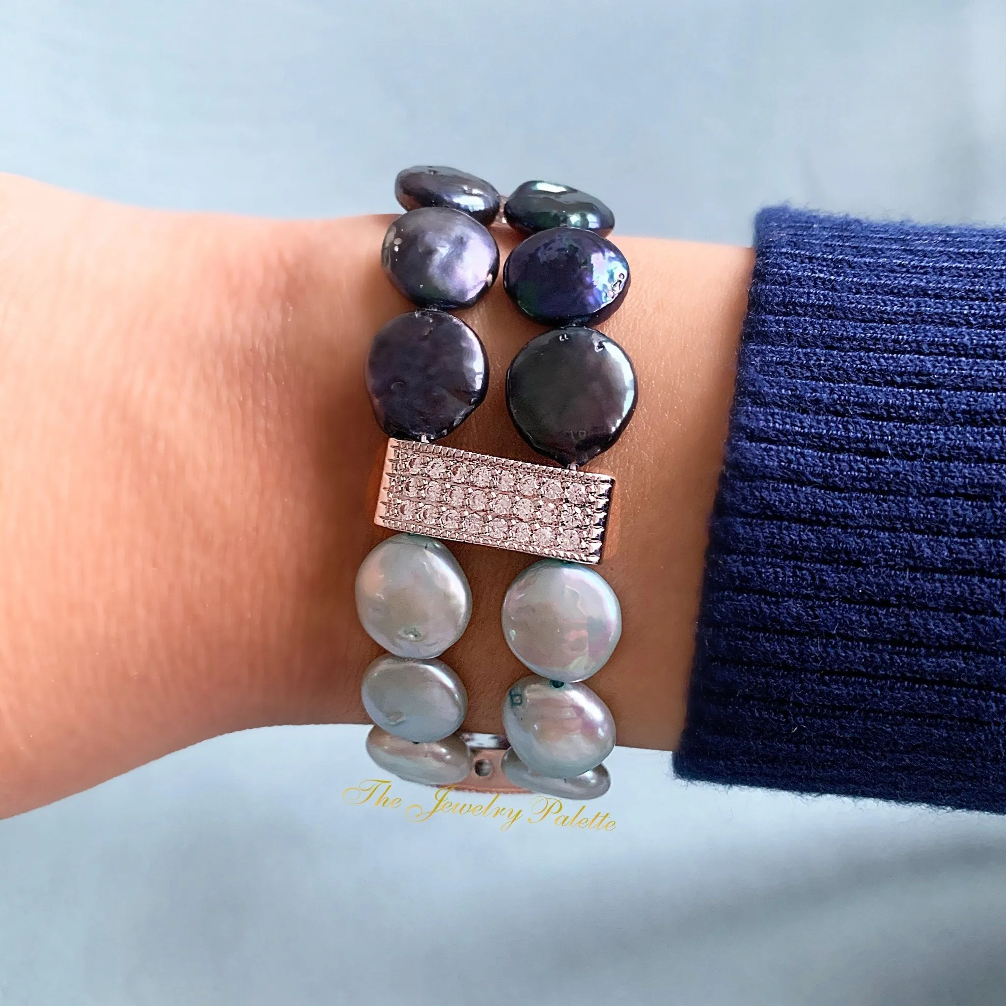 Carmen multicolor coin pearls and silver two tier bracelet